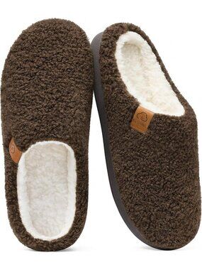 Women Coffee Pull-On Curly Fleece House Shoes Warm Indoor Outdoor Fuzzy Slippers